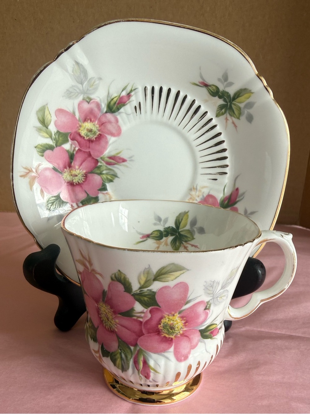 VTG Royal Adderley Prairie Rose Teacup Saucer Set Canadian Provincial Flowers